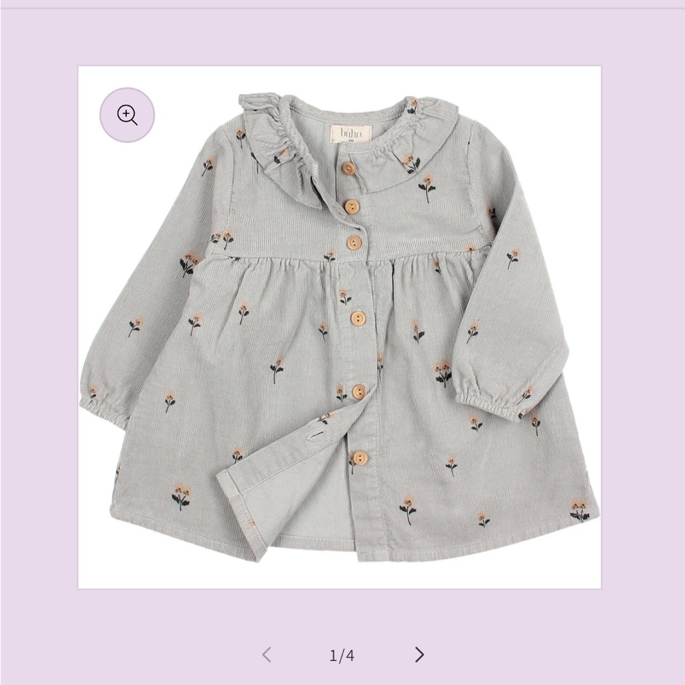 Buho baby floral corduroy shirt dress 18m grey blue